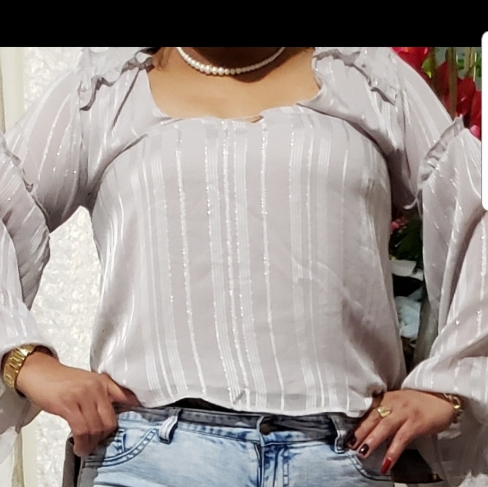 LUSH new striped lush blouse size Medium Gray - Picture 8 of 8